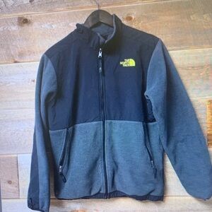 The North Face Black and Gray Fleece Jacket with Yellow Logo
